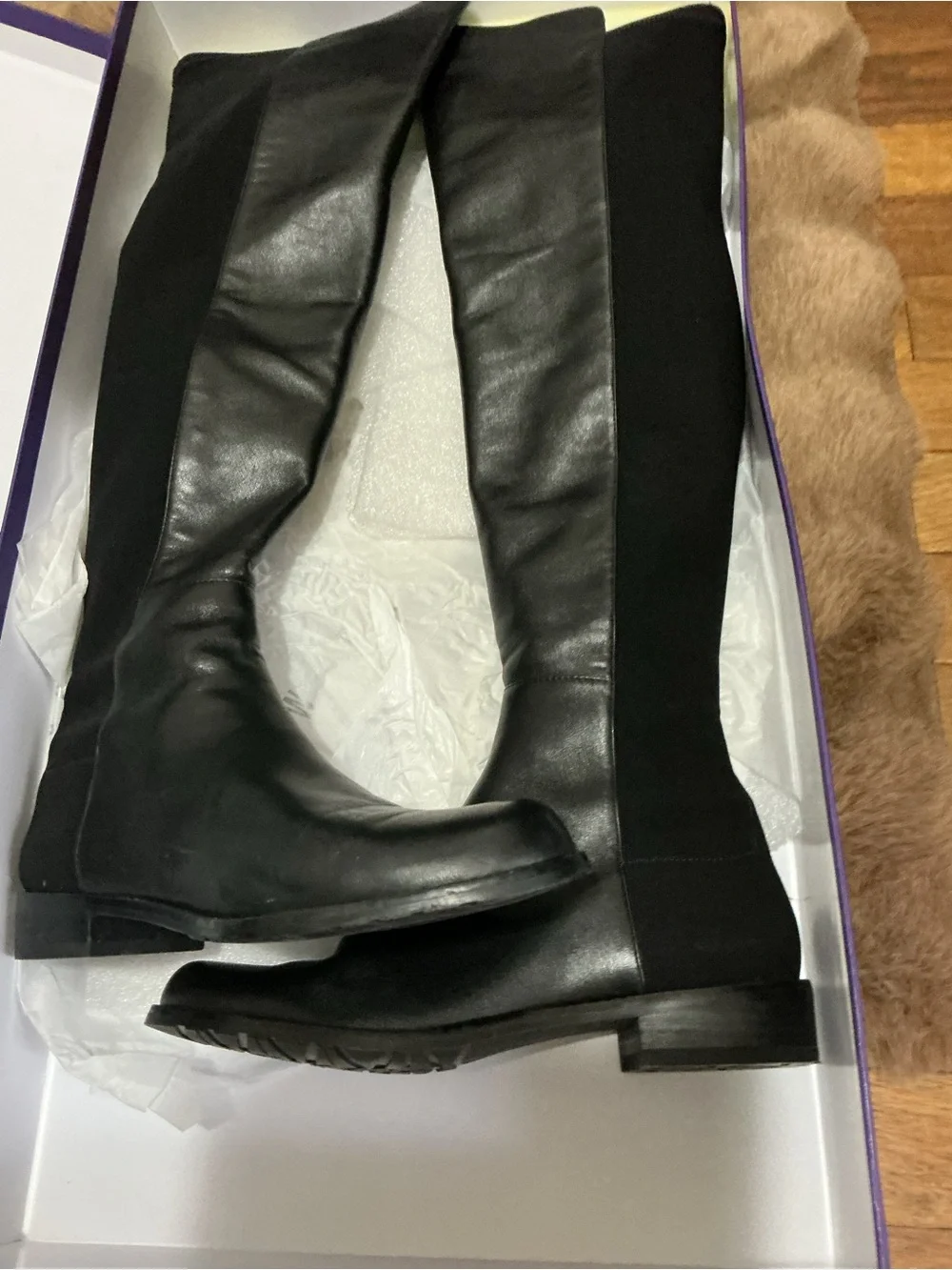 Stuart Weitzman Black Over-The-Knee Leather & Stretch Boots